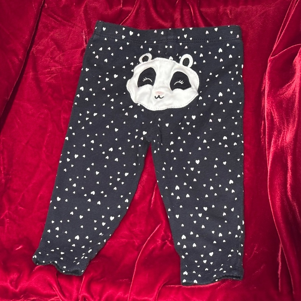 Carter's Panda Bear Black & White Baby Girl Leggings pants 9 Mo Cotton Toddler